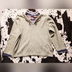 "HALAND" WOMEN'S 80'S/90'S LONG SLEEVE TOP - GREEN MOSS